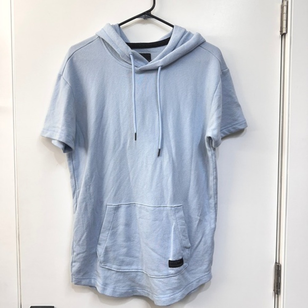 Hollister Mens Short Sleeve Hoodie Sweatshirt Pullover S Light Blue Loungewear